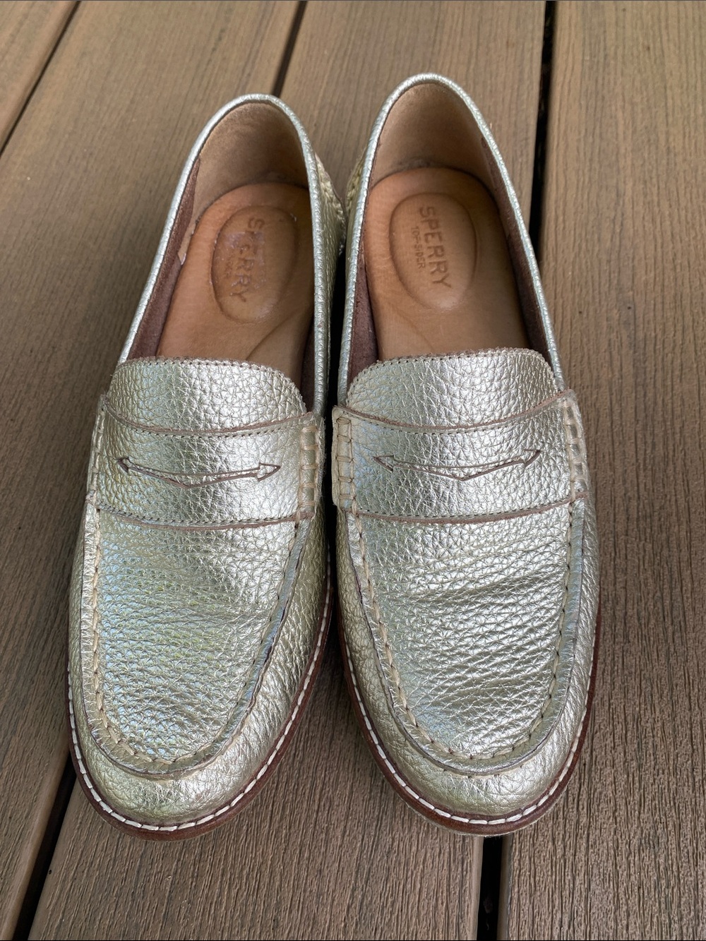 Sperry Women's Metallic Pale Gold Penny Loafers